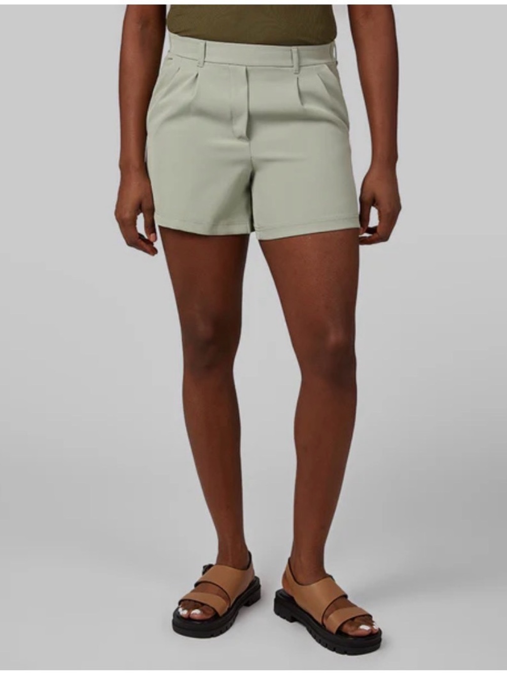 32 Degrees High-Waist Pleated Shorts — Sage Green